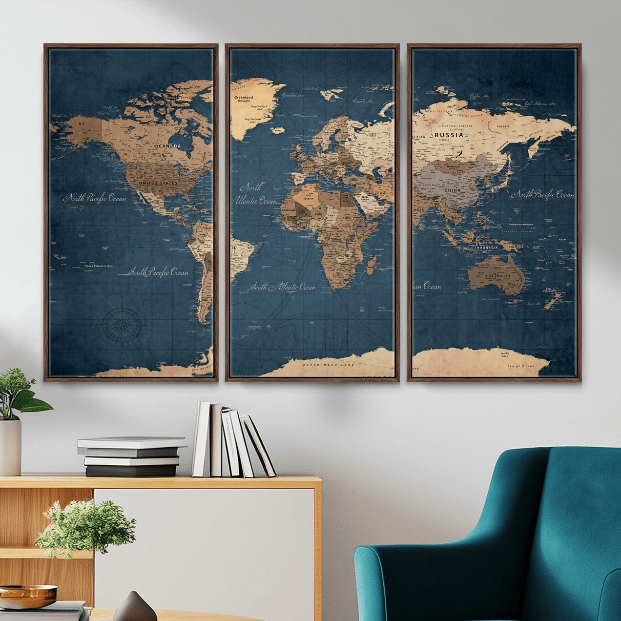 69886352-MGV-CV-36X24 - World Map Wall Art Canvas Print, Modern Decorative Framed Map Artwork Prints for Living Room, Office, Bedroom Wall Decor