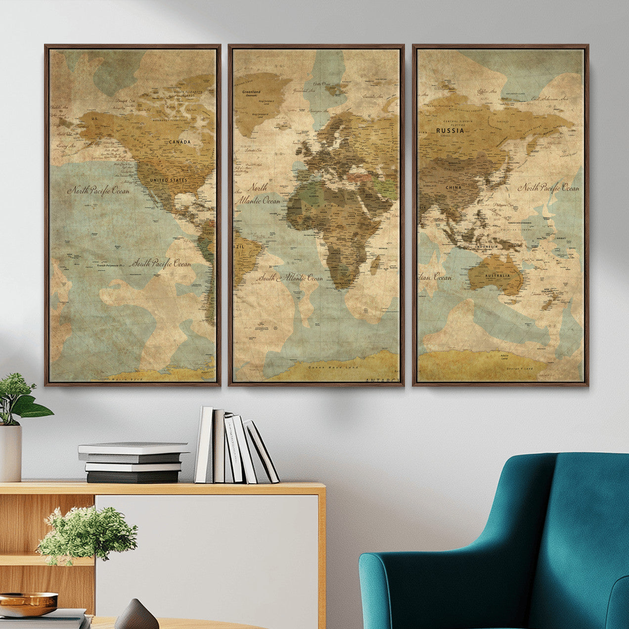 89356927-MGV-CV-36X24 - World Map Wall Art Canvas Print, Modern Decorative Framed Map Artwork Prints for Living Room, Office, Bedroom Wall Decor