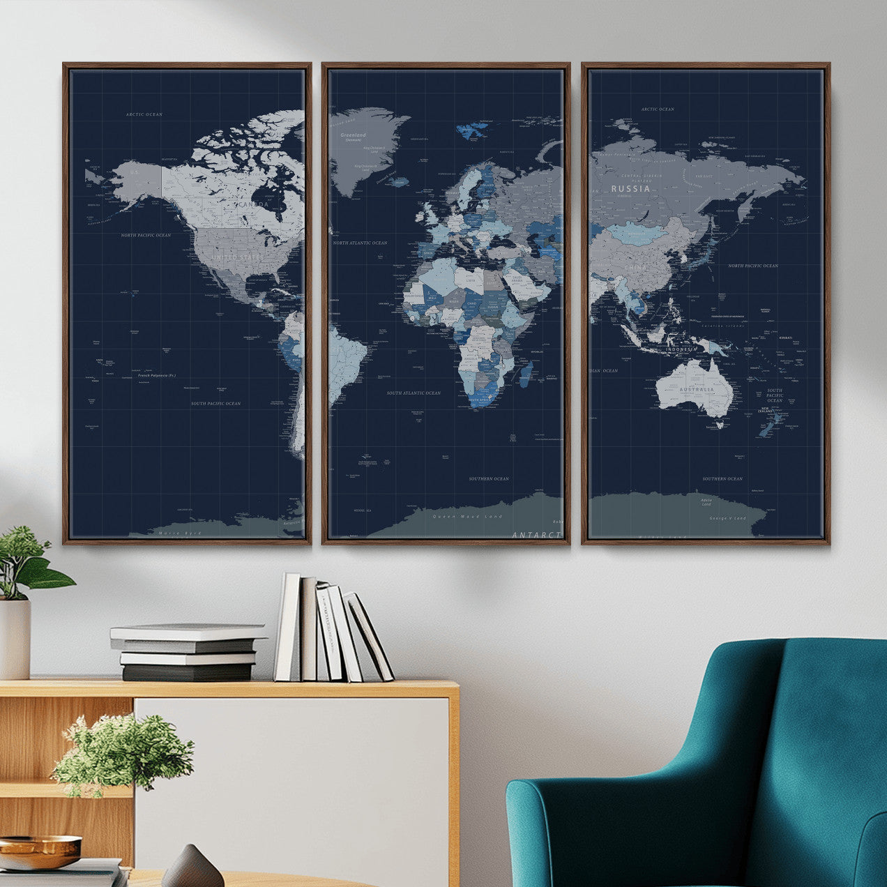 17712680-MGV-CV-36X24 - World Map Wall Art Canvas Print, Modern Decorative Framed Map Artwork Prints for Living Room, Office, Bedroom Wall Decor