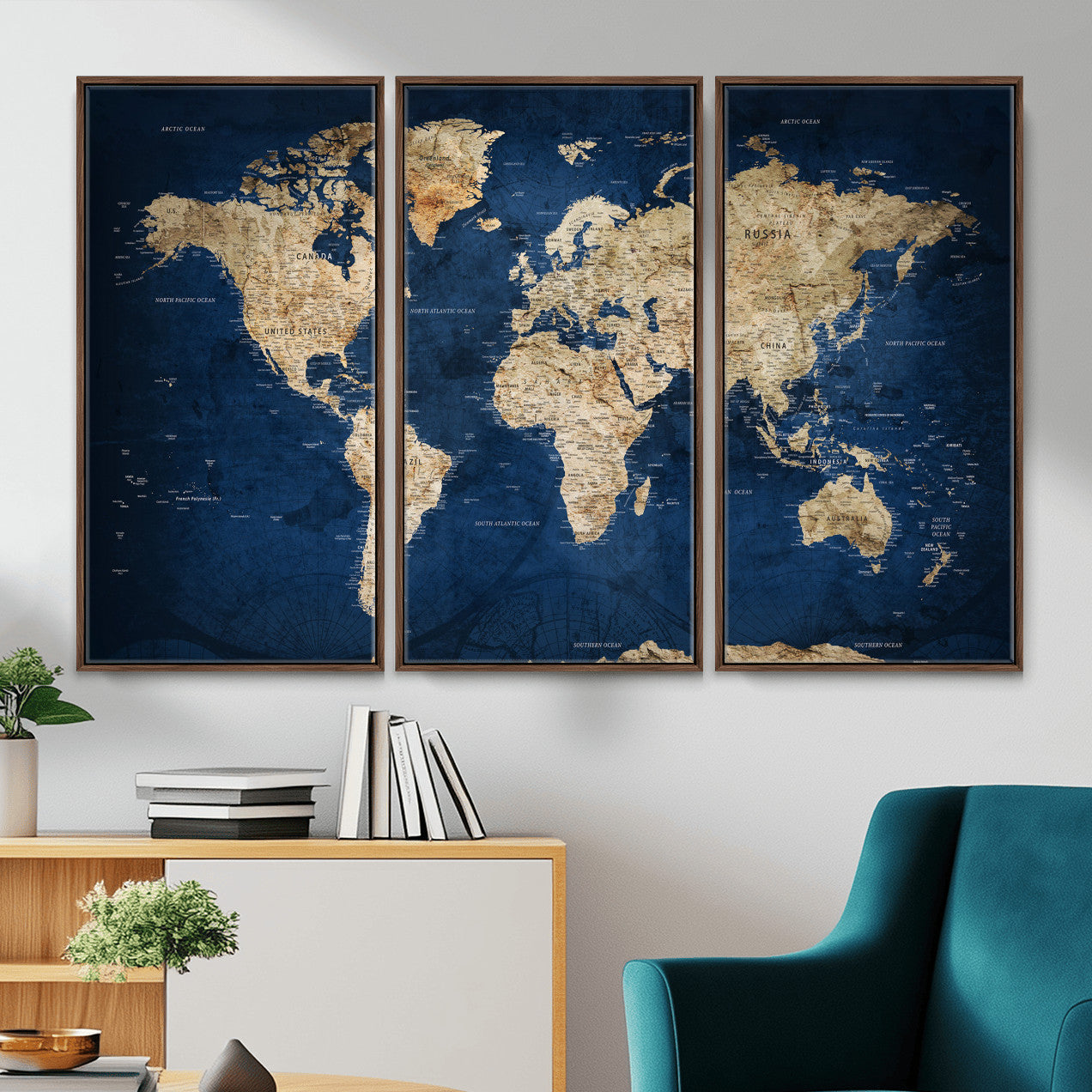 57503519-MGV-CV-36X24 - World Map Wall Art Canvas Print, Modern Decorative Framed Map Artwork Prints for Living Room, Office, Bedroom Wall Decor