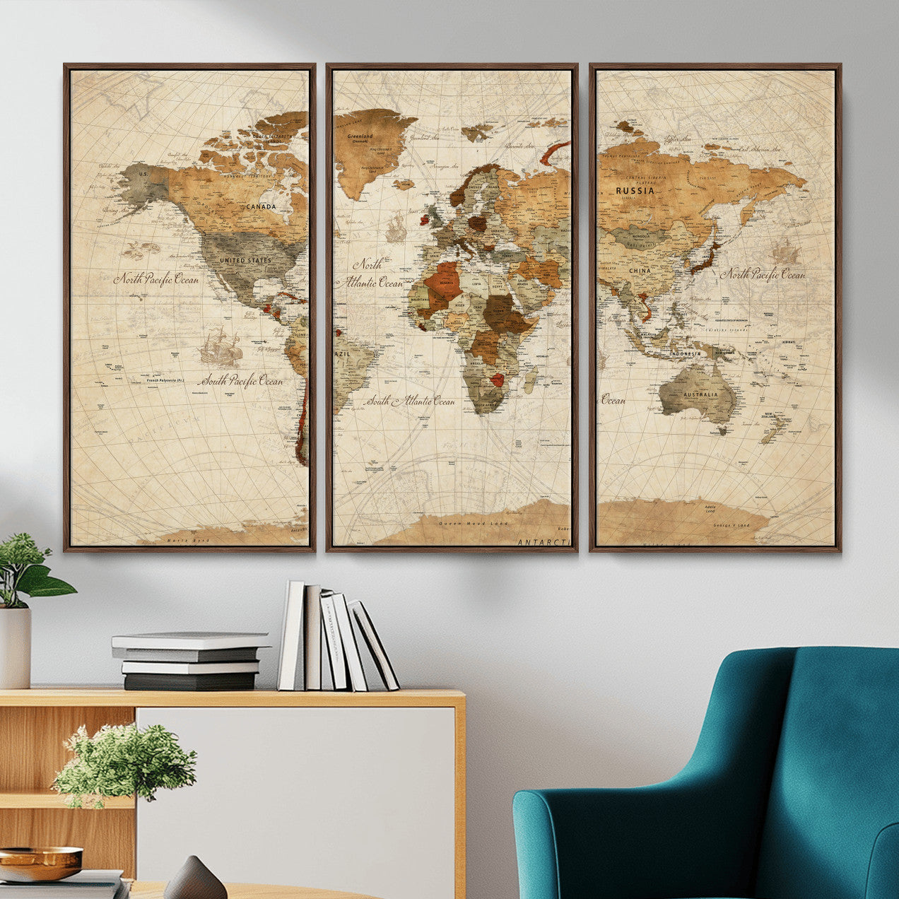 30704397-MGV-CV-36X24 - World Map Wall Art Canvas Print, Modern Decorative Framed Map Artwork Prints for Living Room, Office, Bedroom Wall Decor