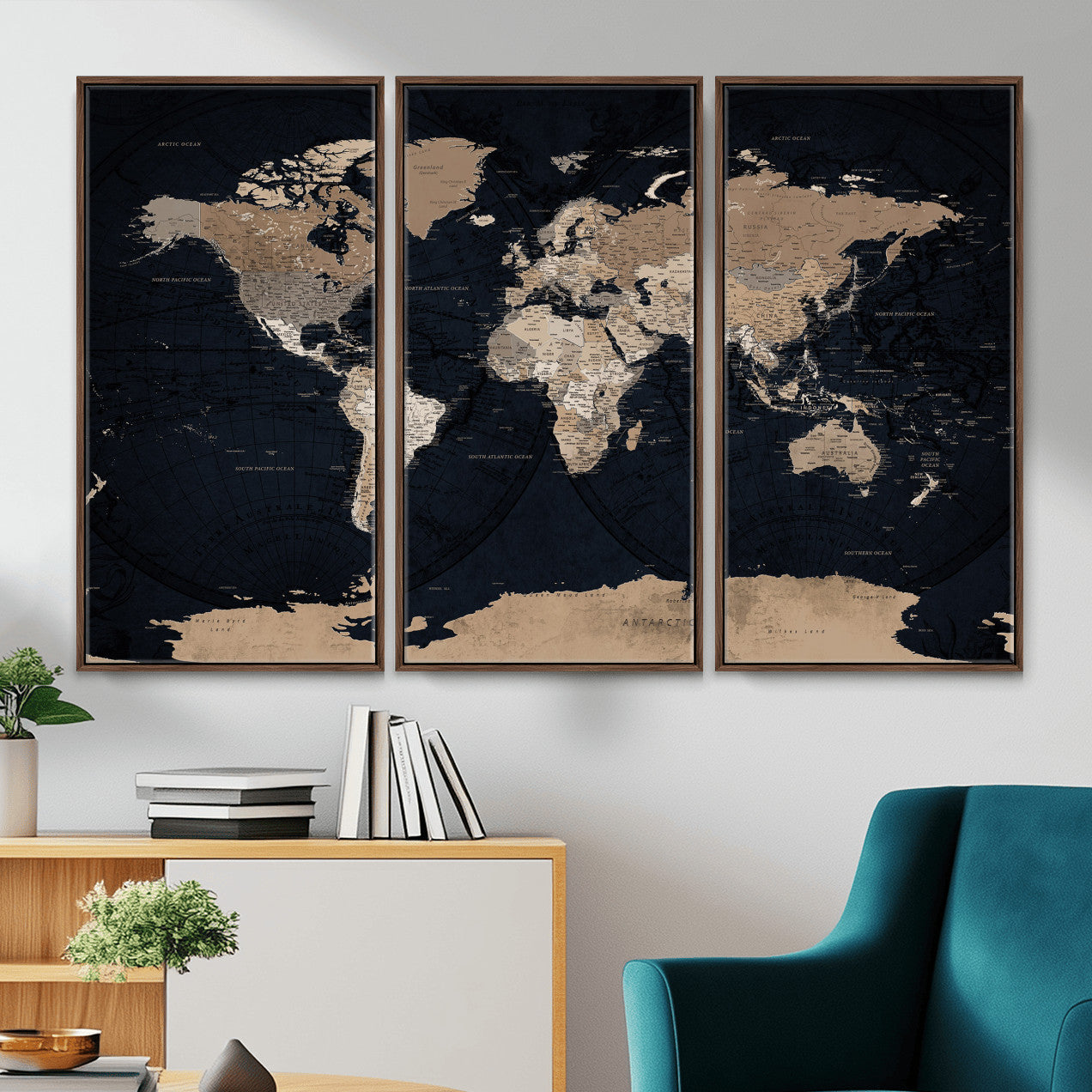 25812727-MGV-CV-36X24 - World Map Wall Art Canvas Print, Modern Decorative Framed Map Artwork Prints for Living Room, Office, Bedroom Wall Decor