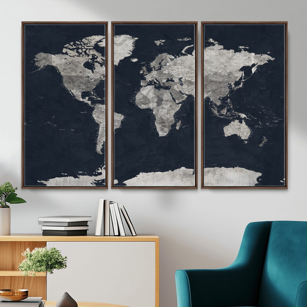53886659-MGV-CV-36X24 - World Map Wall Art Canvas Print, Modern Decorative Framed Map Artwork Prints for Living Room, Office, Bedroom Wall Decor