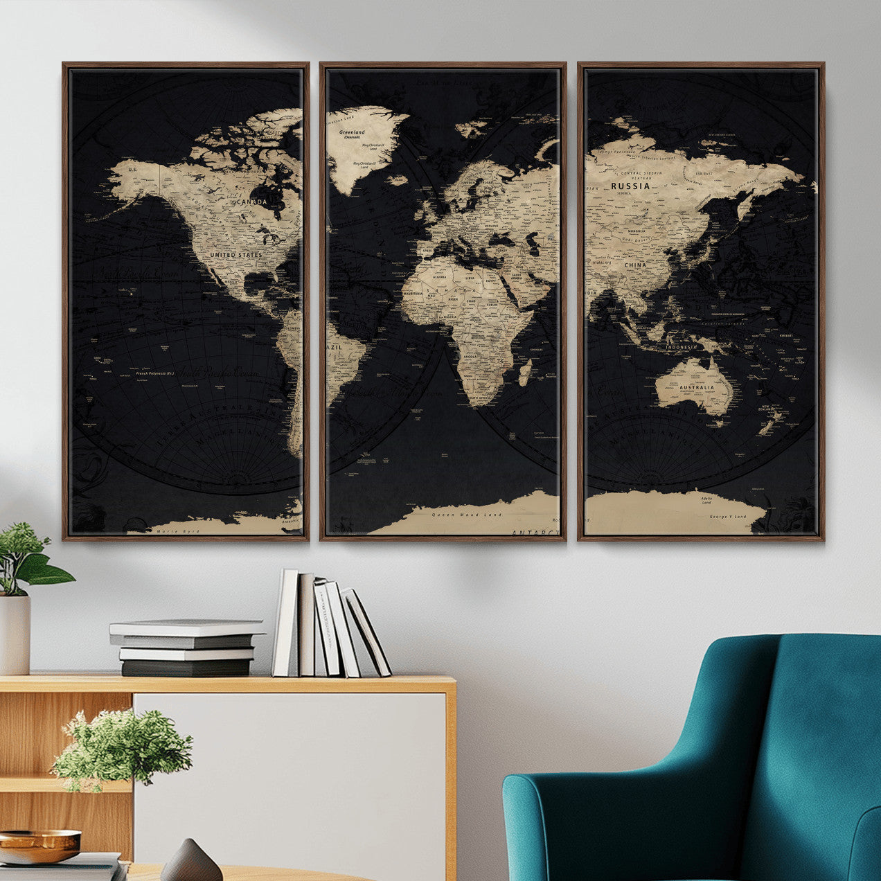 61835687-MGV-CV-36X24 - World Map Wall Art Canvas Print, Modern Decorative Framed Map Artwork Prints for Living Room, Office, Bedroom Wall Decor