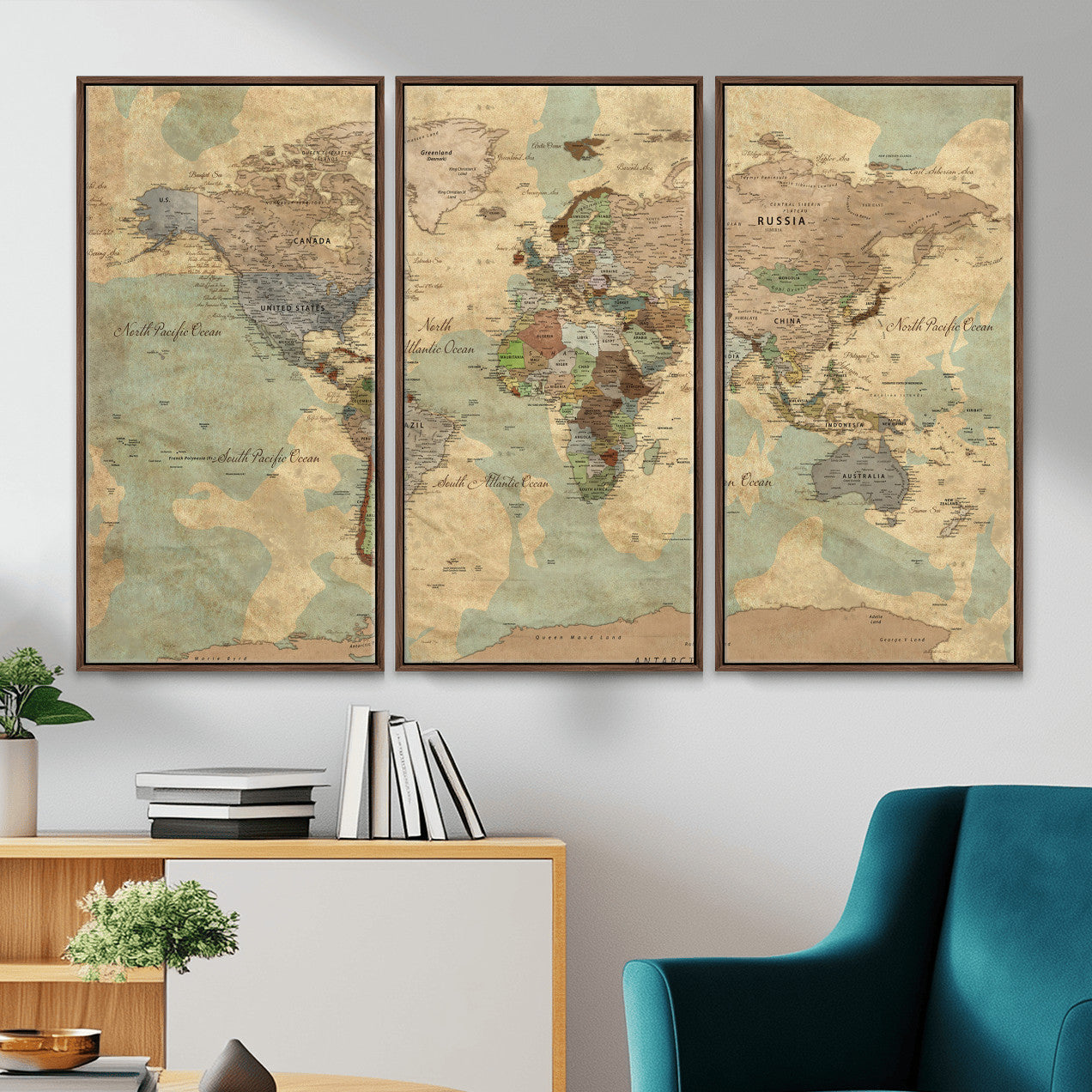72396478-MGV-CV-36X24 - World Map Wall Art Canvas Print, Modern Decorative Framed Map Artwork Prints for Living Room, Office, Bedroom Wall Decor