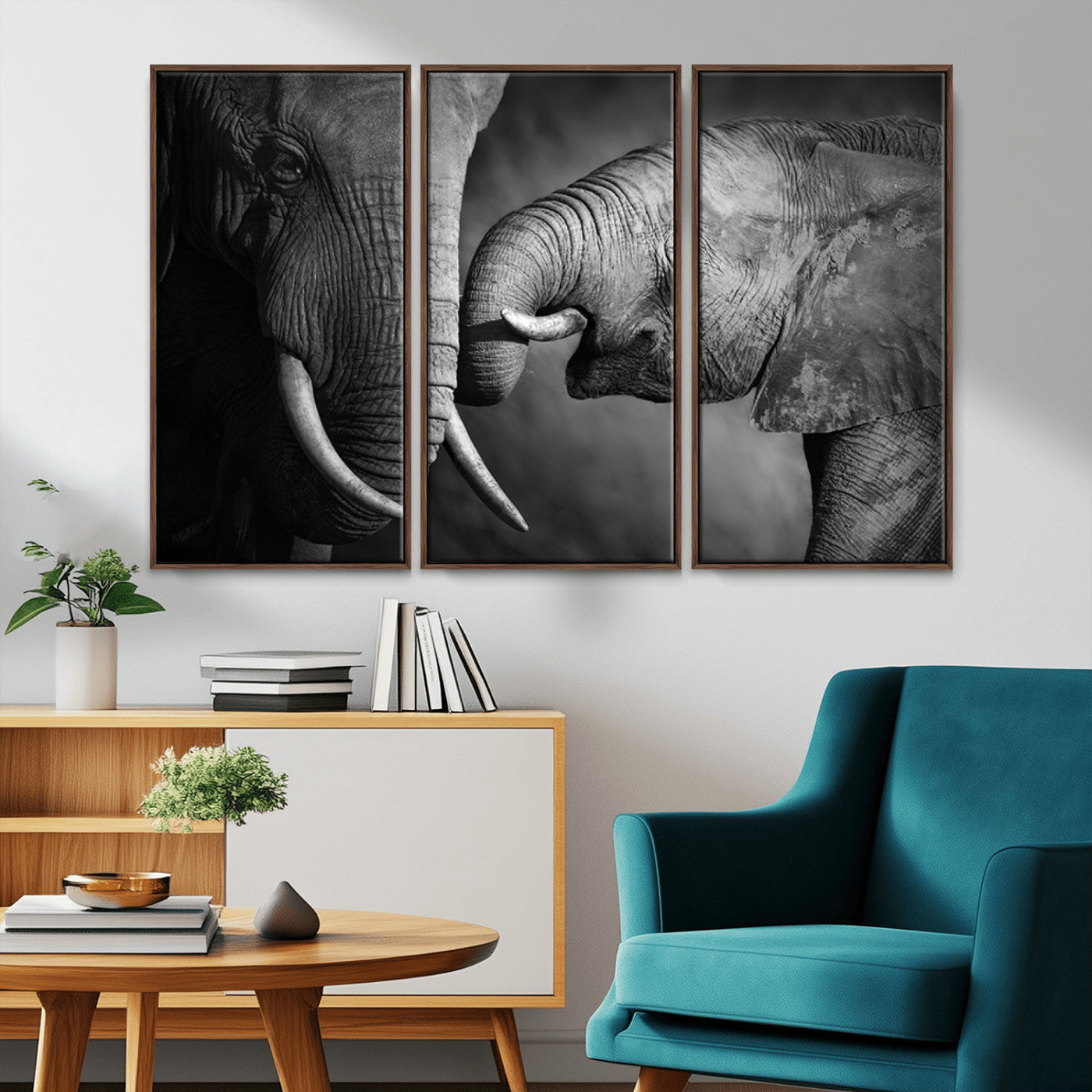 42691-MGV-CV-36X24-Elephant Family Wall Art Canvas, Framed Elephant Family Canvas Print