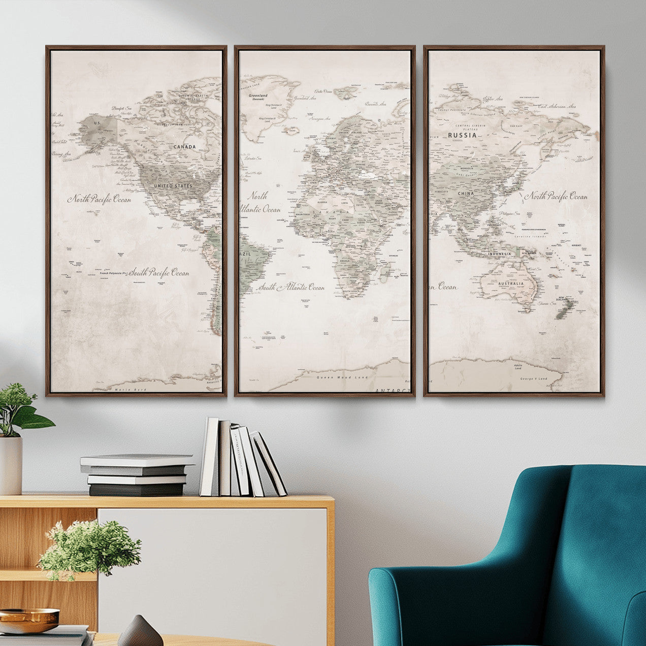 90355419-MGV-CV-36X24 - World Map Wall Art Canvas Print, Modern Decorative Framed Map Artwork Prints for Living Room, Office, Bedroom Wall Decor