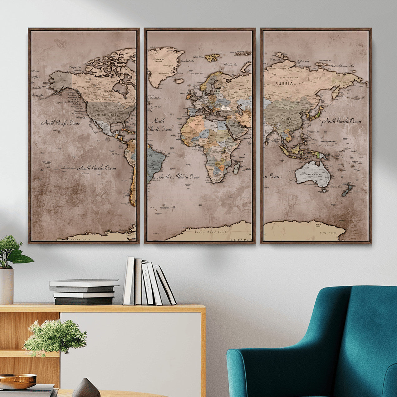 91471273-MGV-CV-36X24 - World Map Wall Art Canvas Print, Modern Decorative Framed Map Artwork Prints for Living Room, Office, Bedroom Wall Decor