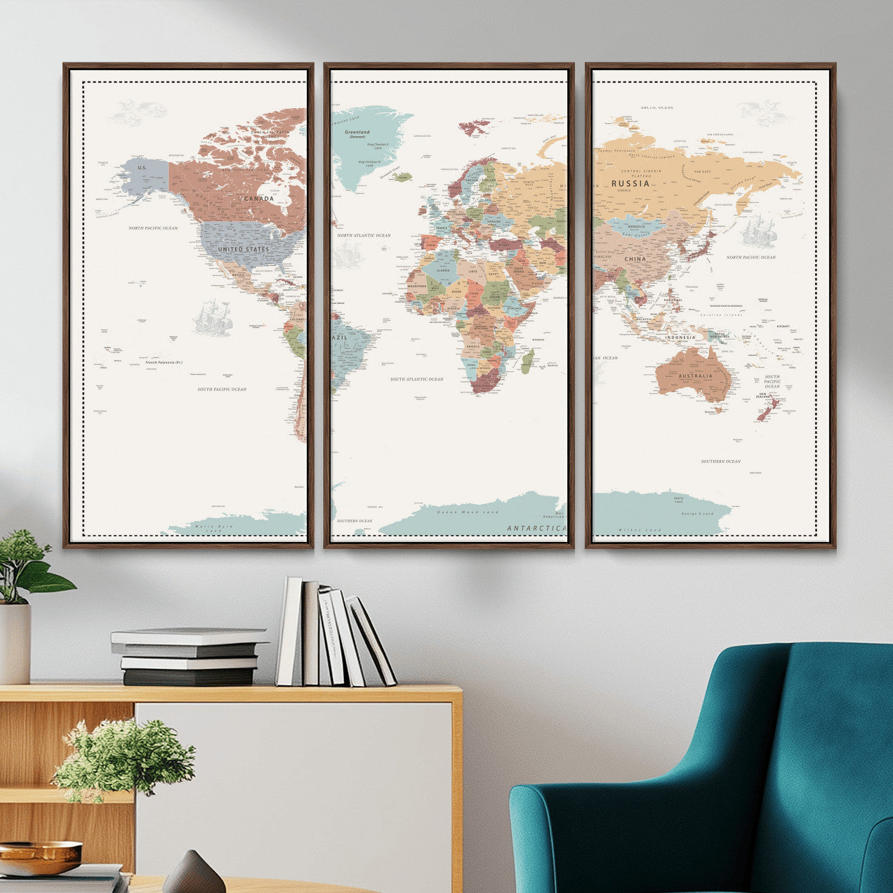 63447567-MGV-CV-36X24 - World Map Wall Art Canvas Print, Modern Decorative Framed Map Artwork Prints for Living Room, Office, Bedroom Wall Decor