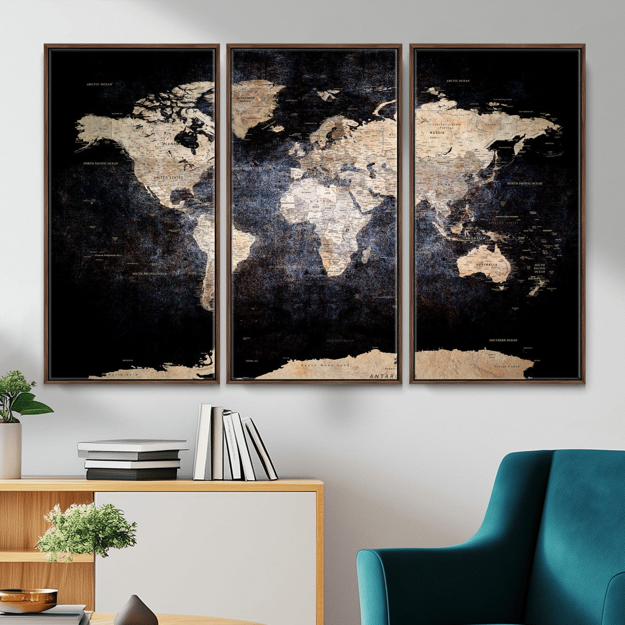 56713386-MGV-CV-36X24 - World Map Wall Art Canvas Print, Modern Decorative Framed Map Artwork Prints for Living Room, Office, Bedroom Wall Decor