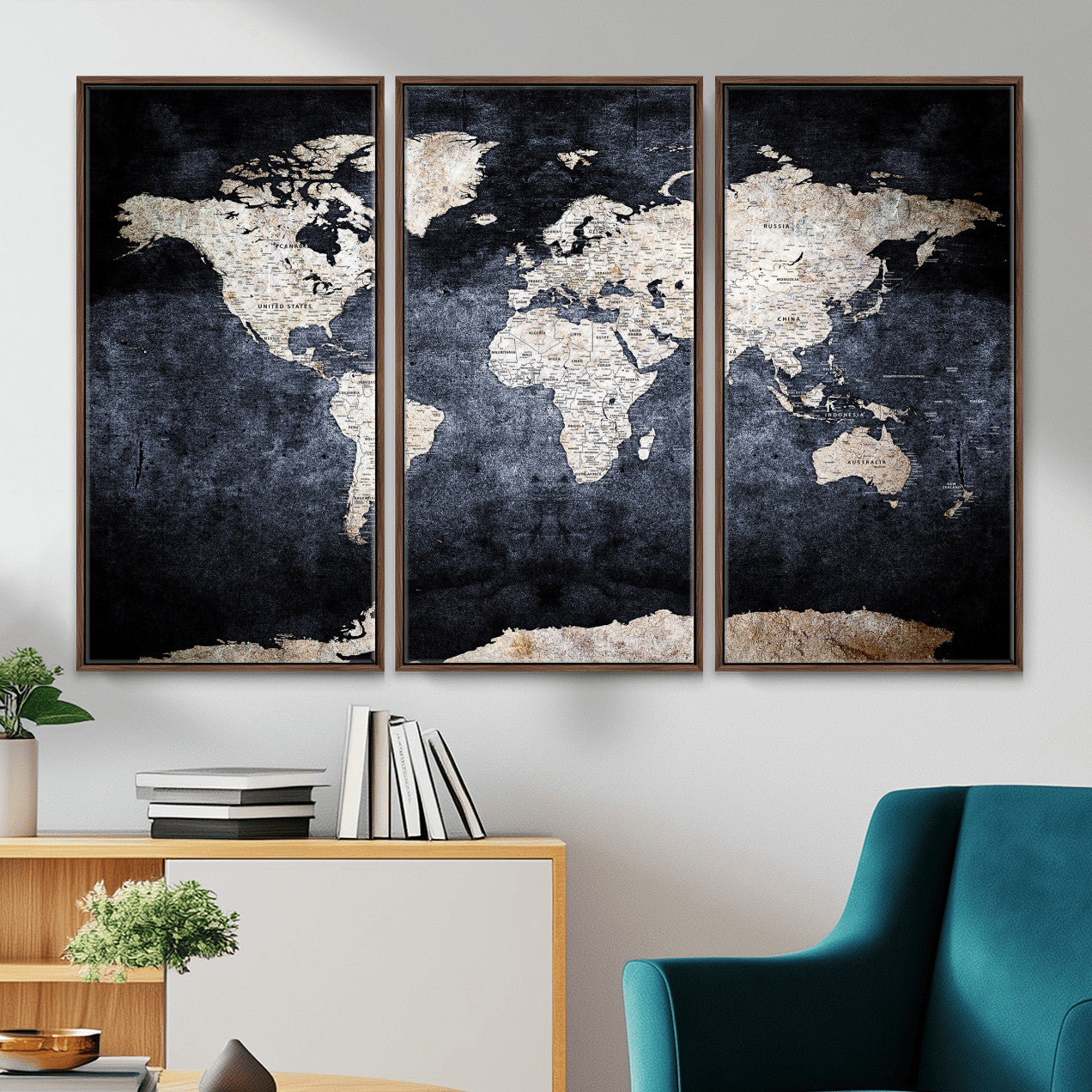 41193404-MGV-CV-36X24 - World Map Wall Art Canvas Print, Modern Decorative Framed Map Artwork Prints for Living Room, Office, Bedroom Wall Decor