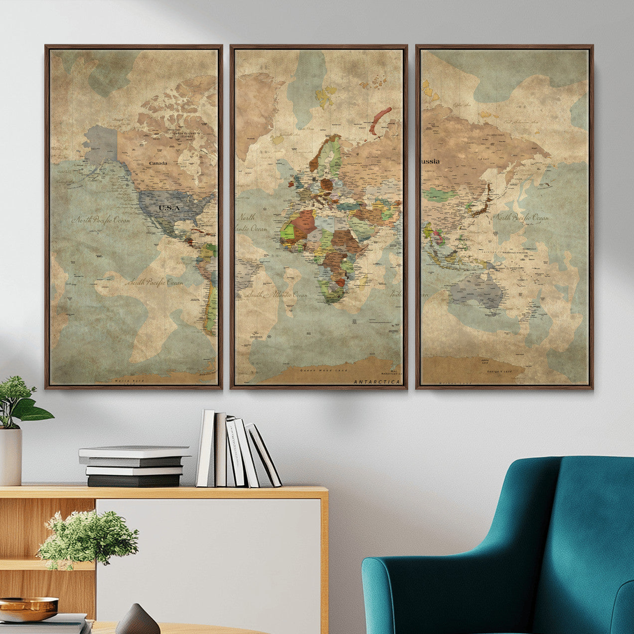 31492148-MGV-CV-36X24 - World Map Wall Art Canvas Print, Modern Decorative Framed Map Artwork Prints for Living Room, Office, Bedroom Wall Decor