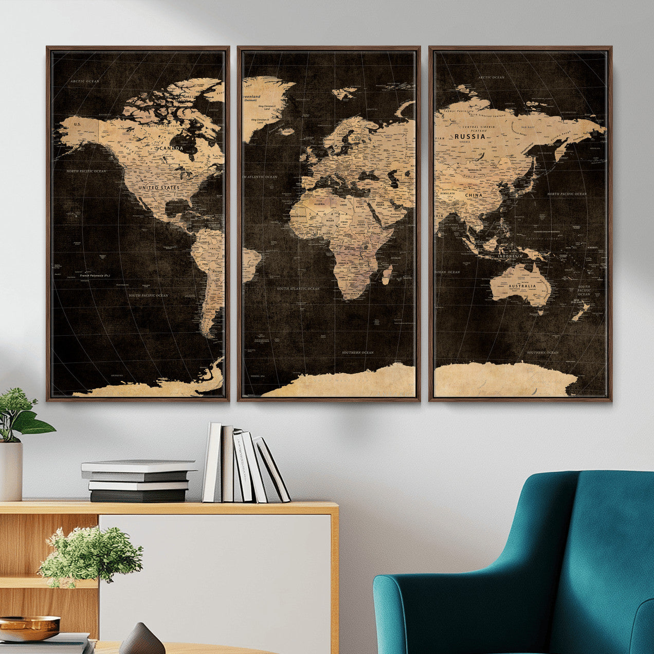 17790470-MGV-CV-36X24 - World Map Wall Art Canvas Print, Modern Decorative Framed Map Artwork Prints for Living Room, Office, Bedroom Wall Decor
