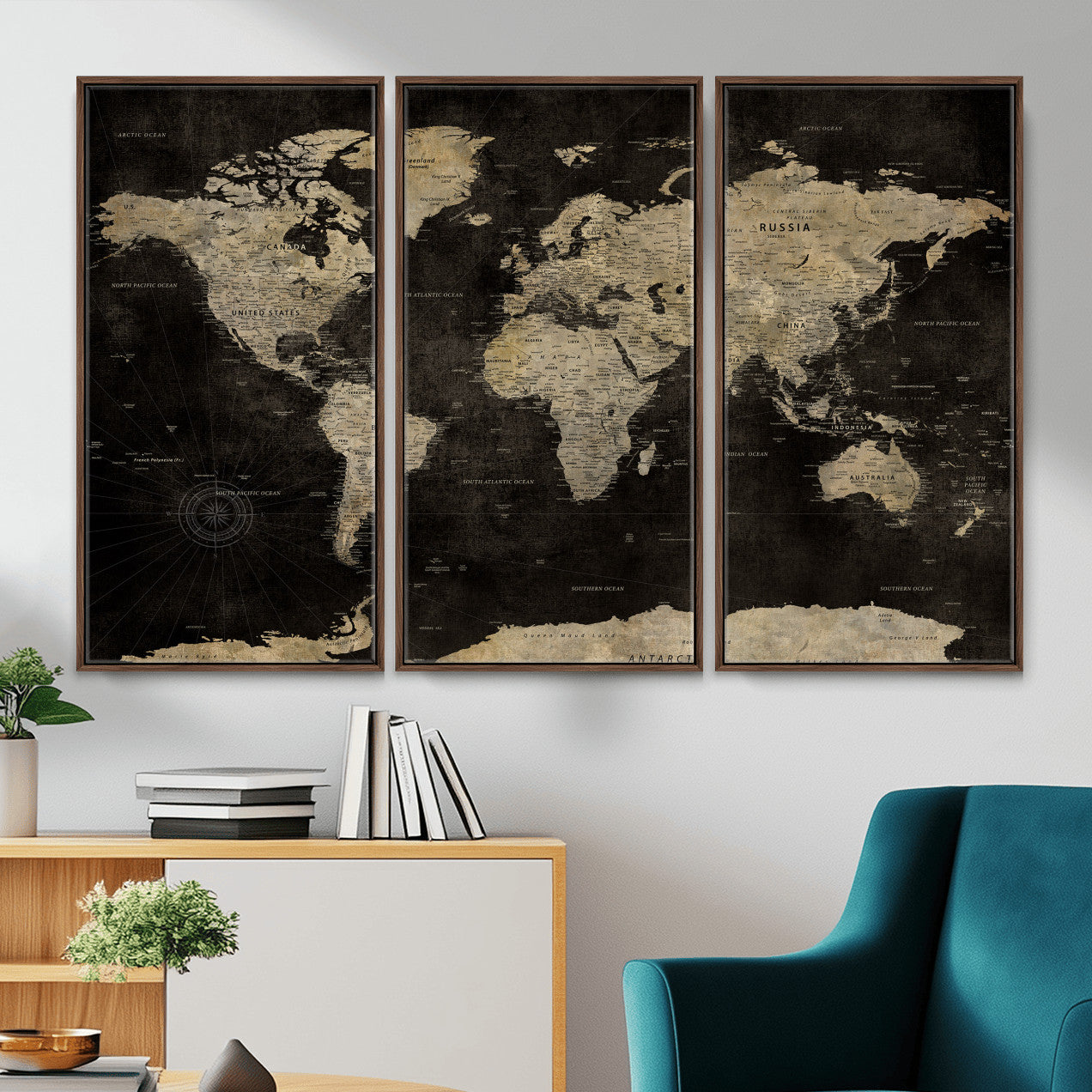 60653880-MGV-CV-36X24 - World Map Wall Art Canvas Print, Modern Decorative Framed Map Artwork Prints for Living Room, Office, Bedroom Wall Decor