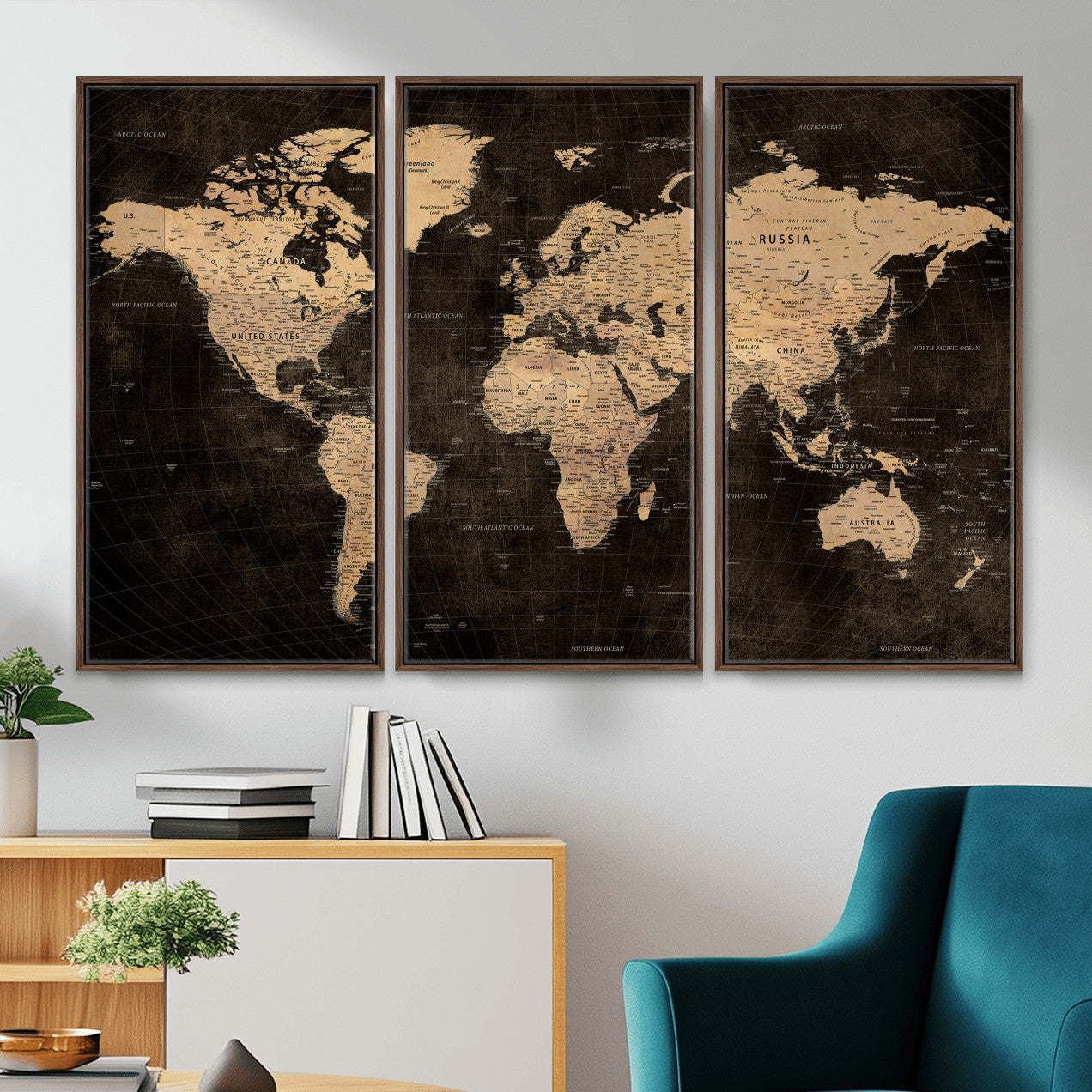 15118265-MGV-CV-36X24 - World Map Wall Art Canvas Print, Modern Decorative Framed Map Artwork Prints for Living Room, Office, Bedroom Wall Decor