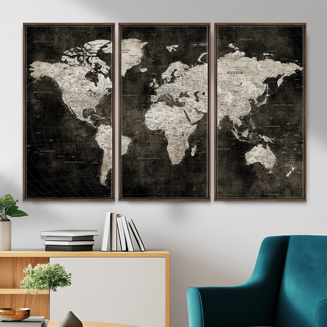 94581666-MGV-CV-36X24 - World Map Wall Art Canvas Print, Modern Decorative Framed Map Artwork Prints for Living Room, Office, Bedroom Wall Decor