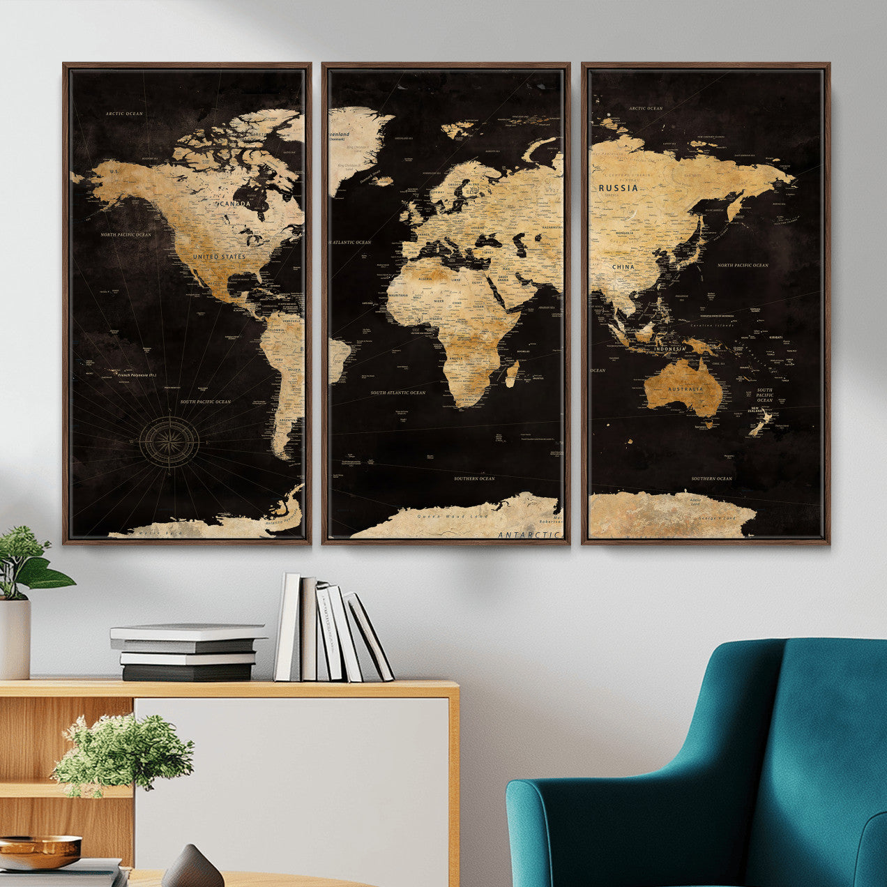 70468159-MGV-CV-36X24 - World Map Wall Art Canvas Print, Modern Decorative Framed Map Artwork Prints for Living Room, Office, Bedroom Wall Decor