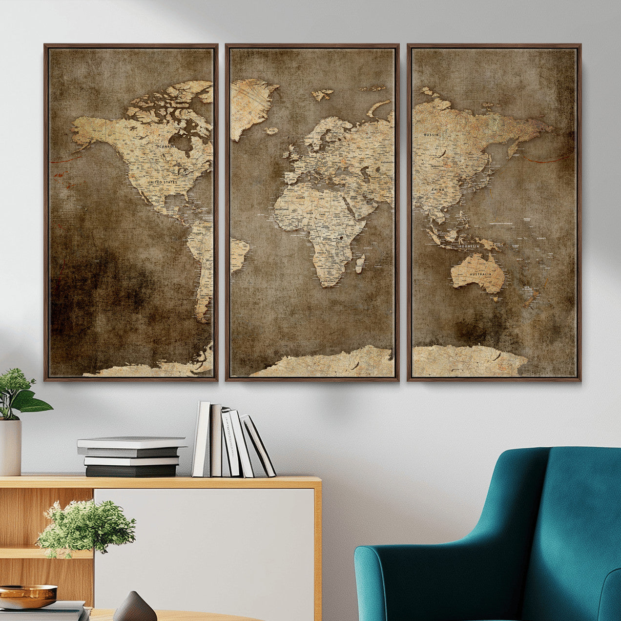 35847542-MGV-CV-36X24 - World Map Wall Art Canvas Print, Modern Decorative Framed Map Artwork Prints for Living Room, Office, Bedroom Wall Decor