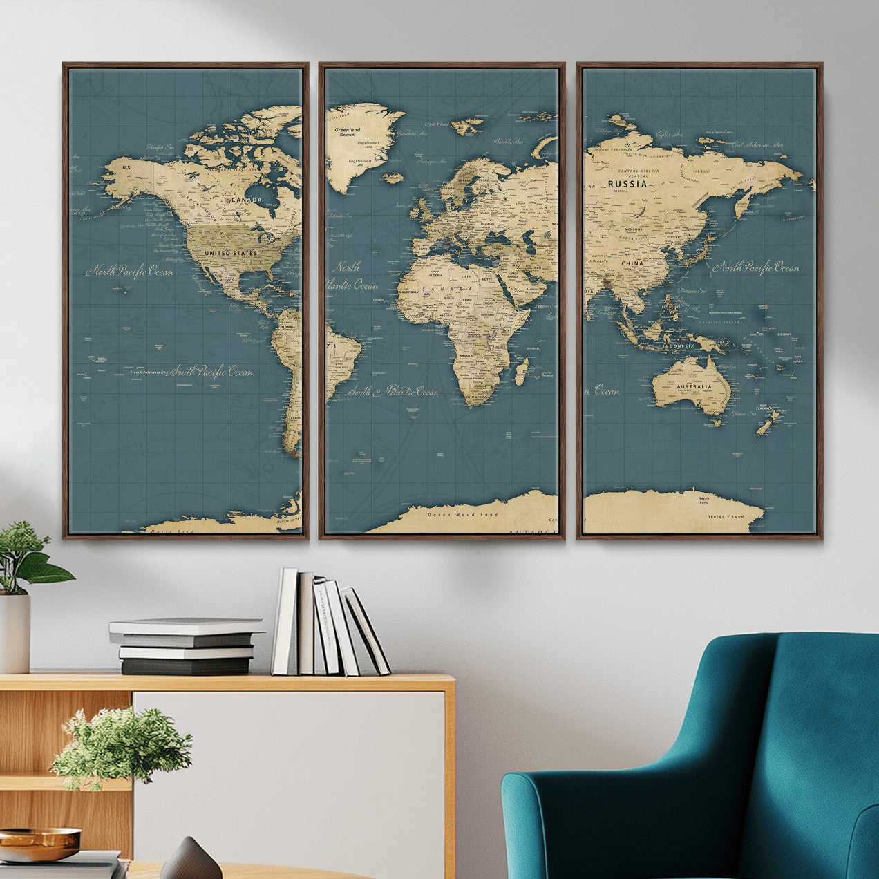 99599383-MGV-CV-36X24 - World Map Wall Art Canvas Print, Modern Decorative Framed Map Artwork Prints for Living Room, Office, Bedroom Wall Decor