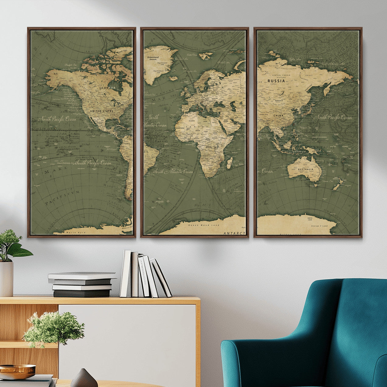 75846040-MGV-CV-36X24 - World Map Wall Art Canvas Print, Modern Decorative Framed Map Artwork Prints for Living Room, Office, Bedroom Wall Decor