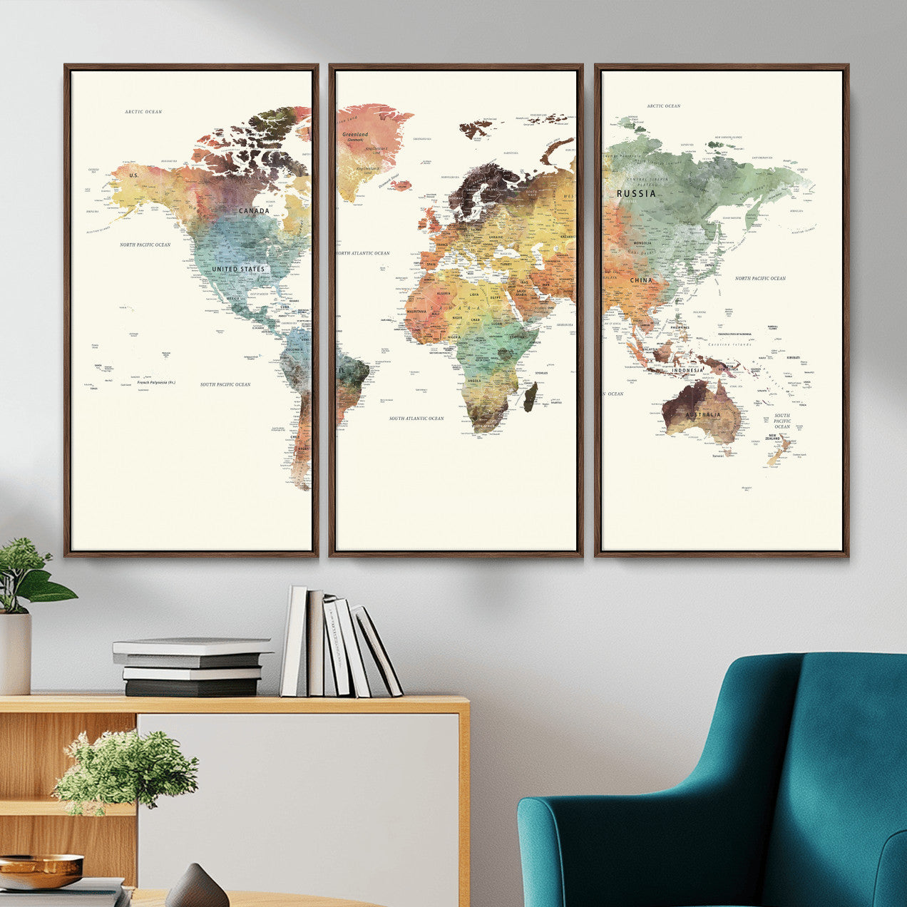 64206059-MGV-CV-36X24 - World Map Wall Art Canvas Print, Modern Decorative Framed Map Artwork Prints for Living Room, Office, Bedroom Wall Decor