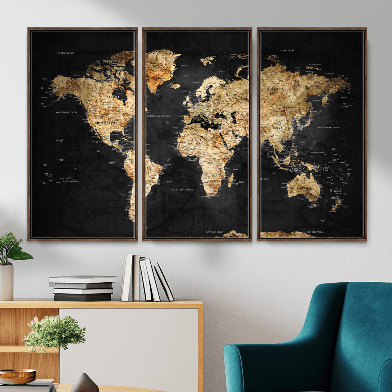 23568589-MGV-CV-36X24 - World Map Wall Art Canvas Print, Modern Decorative Framed Map Artwork Prints for Living Room, Office, Bedroom Wall Decor