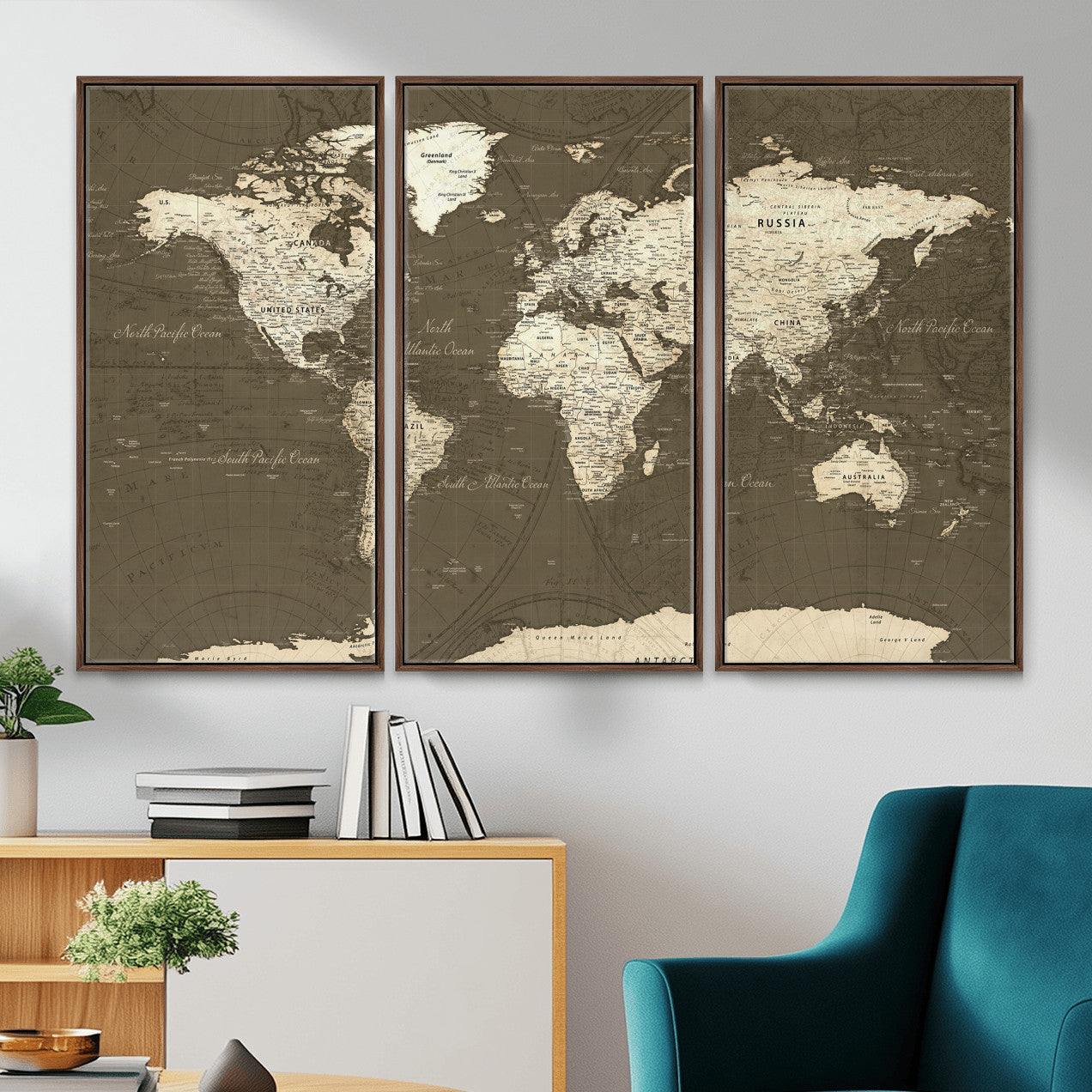 33202610-MGV-CV-36X24 - World Map Wall Art Canvas Print, Modern Decorative Framed Map Artwork Prints for Living Room, Office, Bedroom Wall Decor