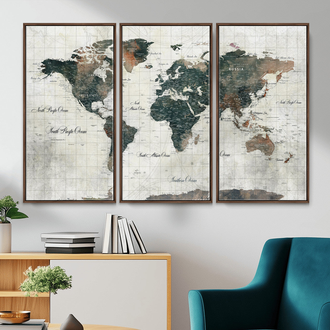 91179593-MGV-CV-36X24 - World Map Wall Art Canvas Print, Modern Decorative Framed Map Artwork Prints for Living Room, Office, Bedroom Wall Decor