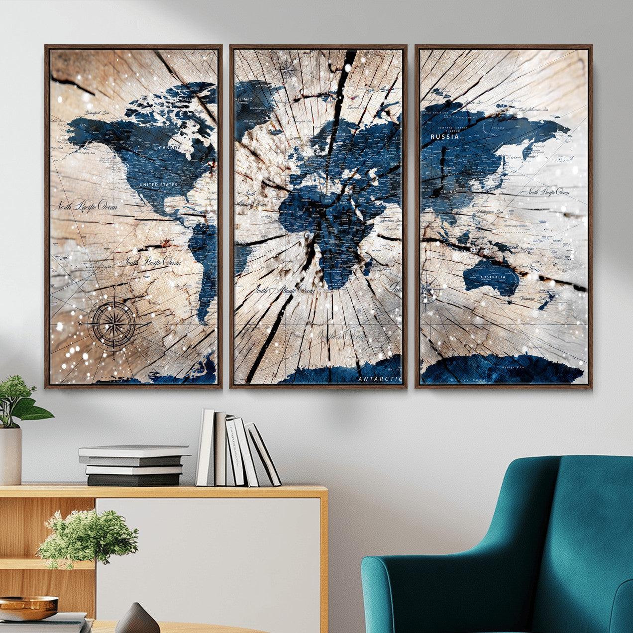 19478704-MGV-CV-36X24 - World Map Wall Art Canvas Print, Modern Decorative Framed Map Artwork Prints for Living Room, Office, Bedroom Wall Decor