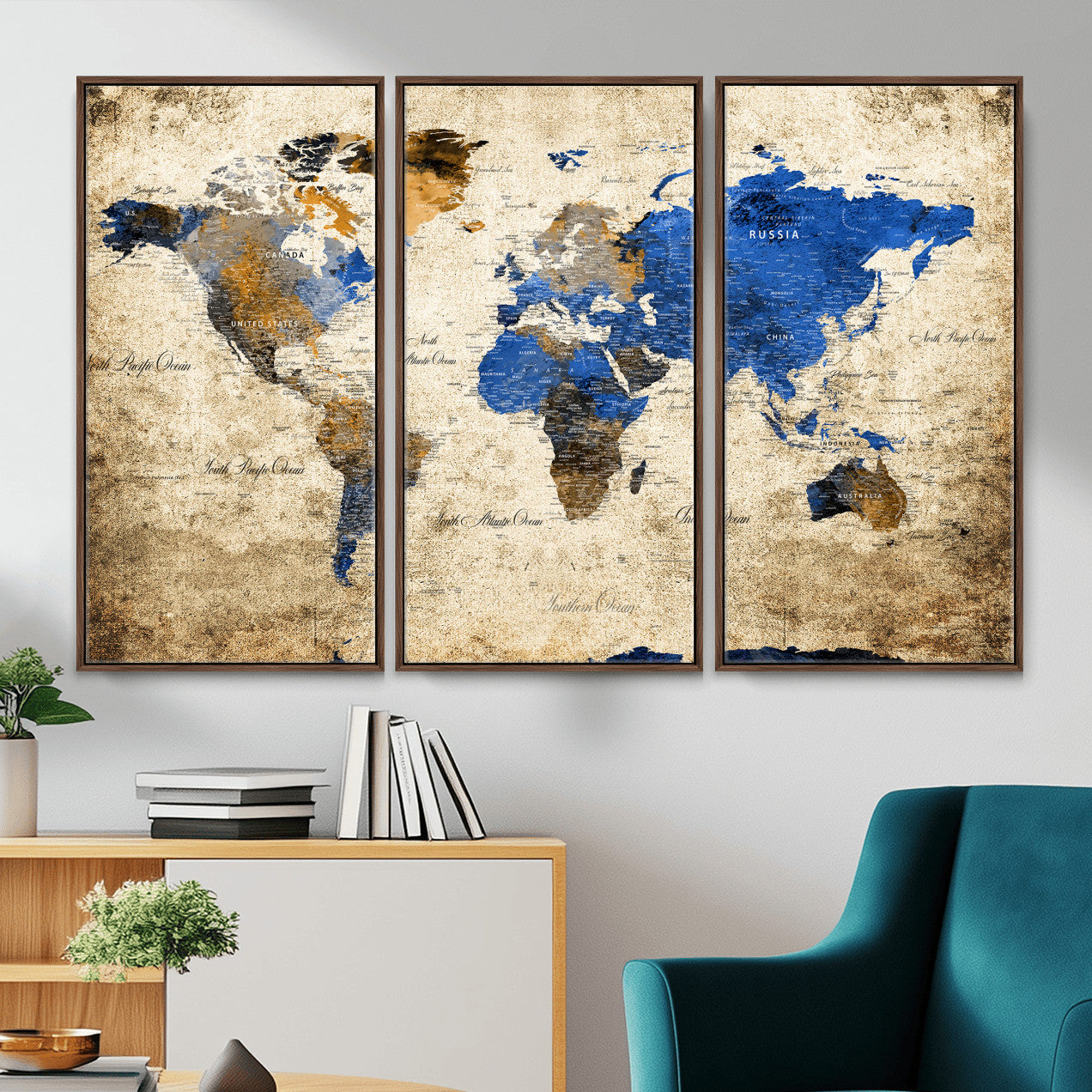 27314341-MGV-CV-36X24 - World Map Wall Art Canvas Print, Modern Decorative Framed Map Artwork Prints for Living Room, Office, Bedroom Wall Decor
