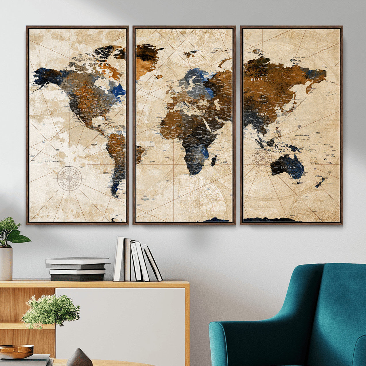 15727090-MGV-CV-36X24 - World Map Wall Art Canvas Print, Modern Decorative Framed Map Artwork Prints for Living Room, Office, Bedroom Wall Decor