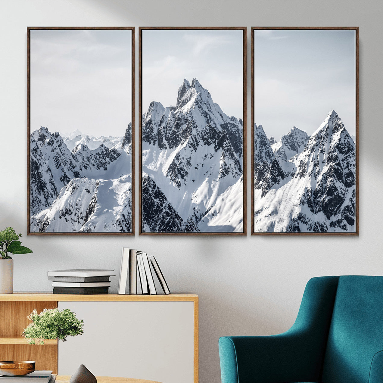 33126265-MGV-CV-36X24 - Snowy Mountain Range Canvas Print, Alpine Peaks Landscape Wall Art, Framed Canvas Ready to Hang