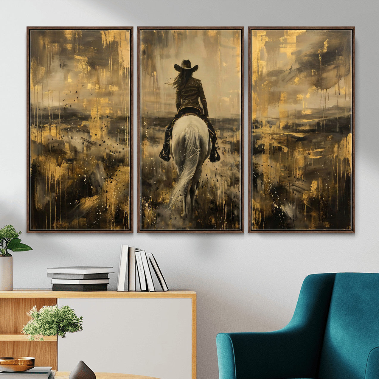 20465530-MGV-CV-36X24 - Cowgirl Wall Art Canvas Print, Western Horse Rider Wall Art, Framed Wall Art Ready to Hang