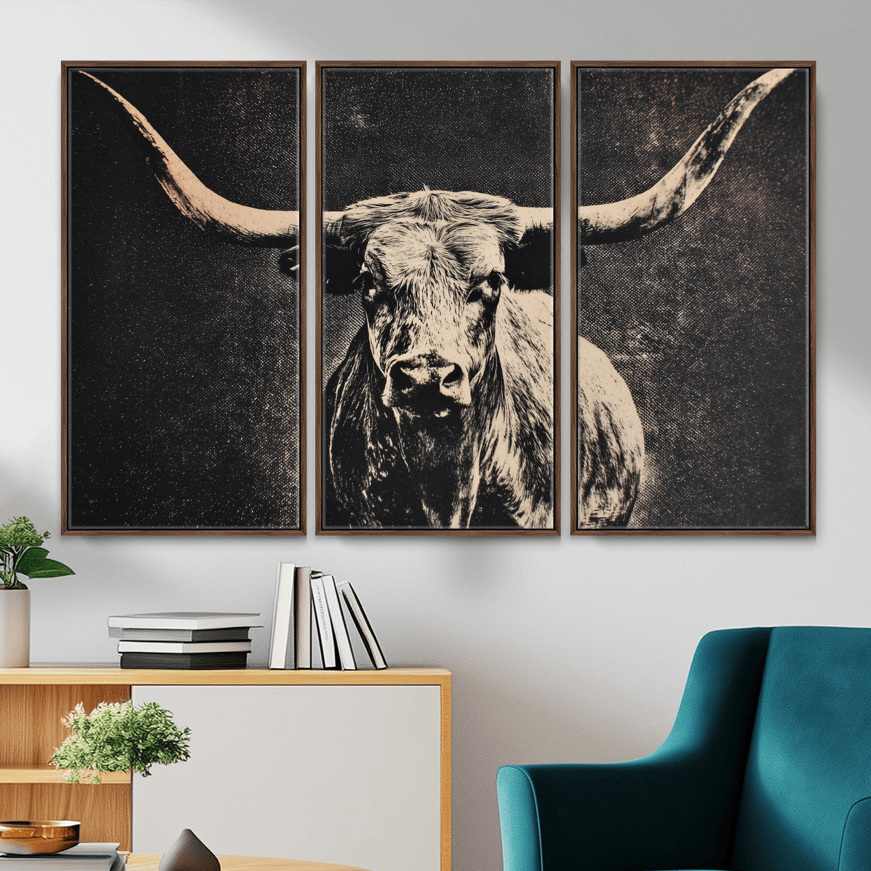 27394218-MGV-CV-36X24 - Vintage Texas Longhorn Bull Wall Art Canvas Print, Cow Portrait Photography Print, Framed Wall Art Ready to Hang