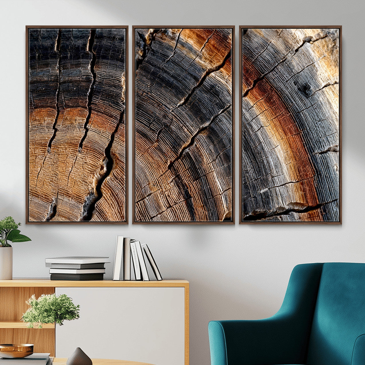 92693966E-MGV-CV-36X24 - Framed Large Abstract Wood Grain Canvas Print, Tree Ring Pattern Wall Art, Framed Canvas Ready to Hang
