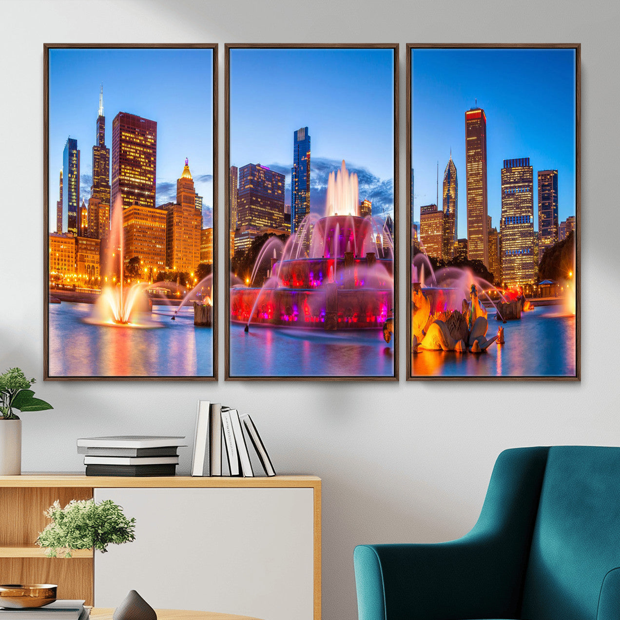 20251989-MGV-CV-36X24 - Chicago Wall Art Canvas Print, Chicago City Downtown Night Cityscape Print for Modern Urban Wall Decor
