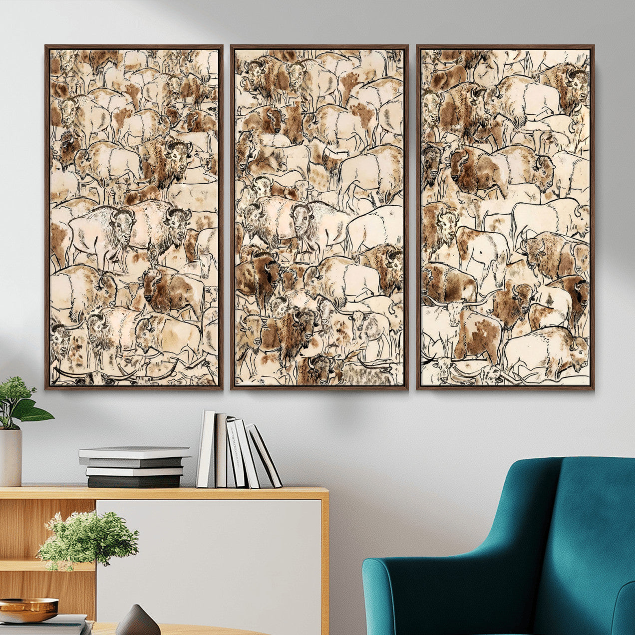 50142019-MGV-CV-36X24 - Farmhouse Animals Wall Art Canvas Print - Abstract Farm Animal Drawing Mid-Century Wall Art for Cabin Decor