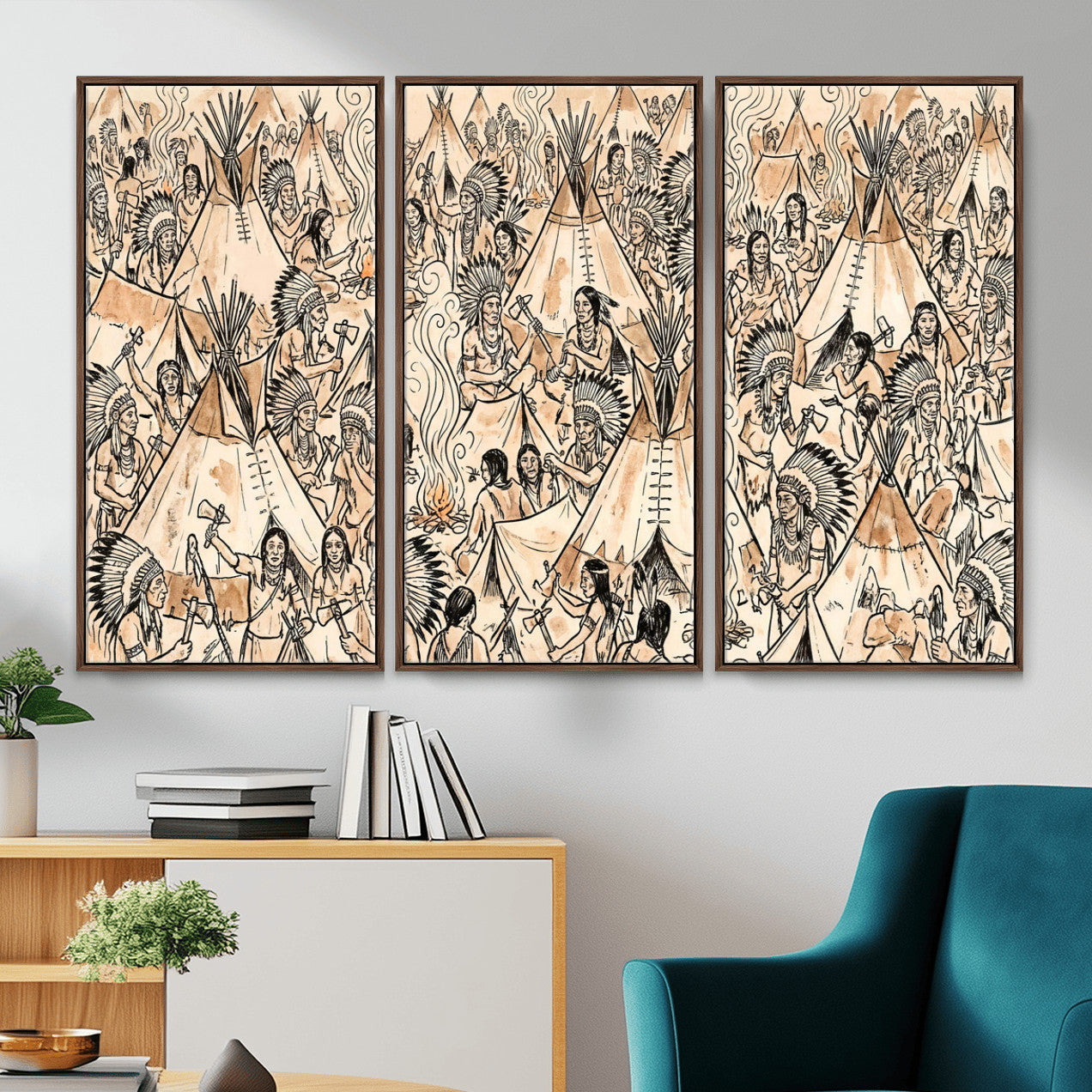 72739176-MGV-CV-36X24 - Farmhouse Animals Wall Art Canvas Print - Abstract Farm Animal Drawing Mid-Century Wall Art for Cabin Decor