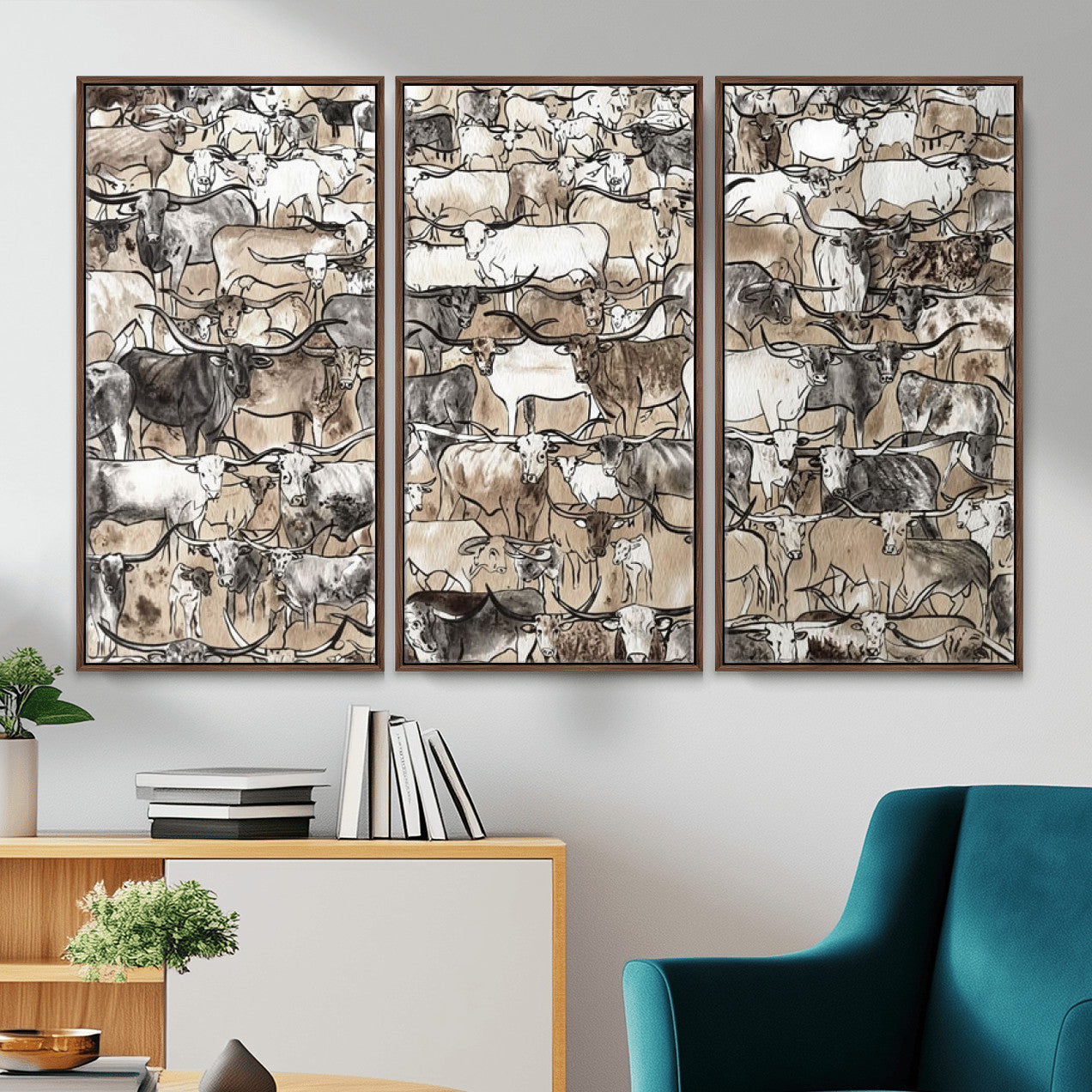 64368752-MGV-CV-36X24 - Farmhouse Animals Wall Art Canvas Print - Abstract Farm Animal Drawing Mid-Century Wall Art for Cabin Decor