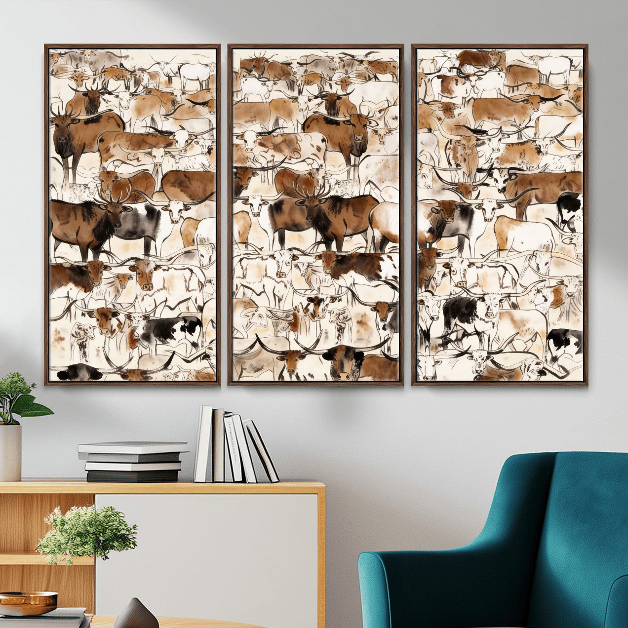 81416572-MGV-CV-36X24 - Farmhouse Animals Wall Art Canvas Print - Abstract Farm Animal Drawing Mid-Century Wall Art for Cabin Decor
