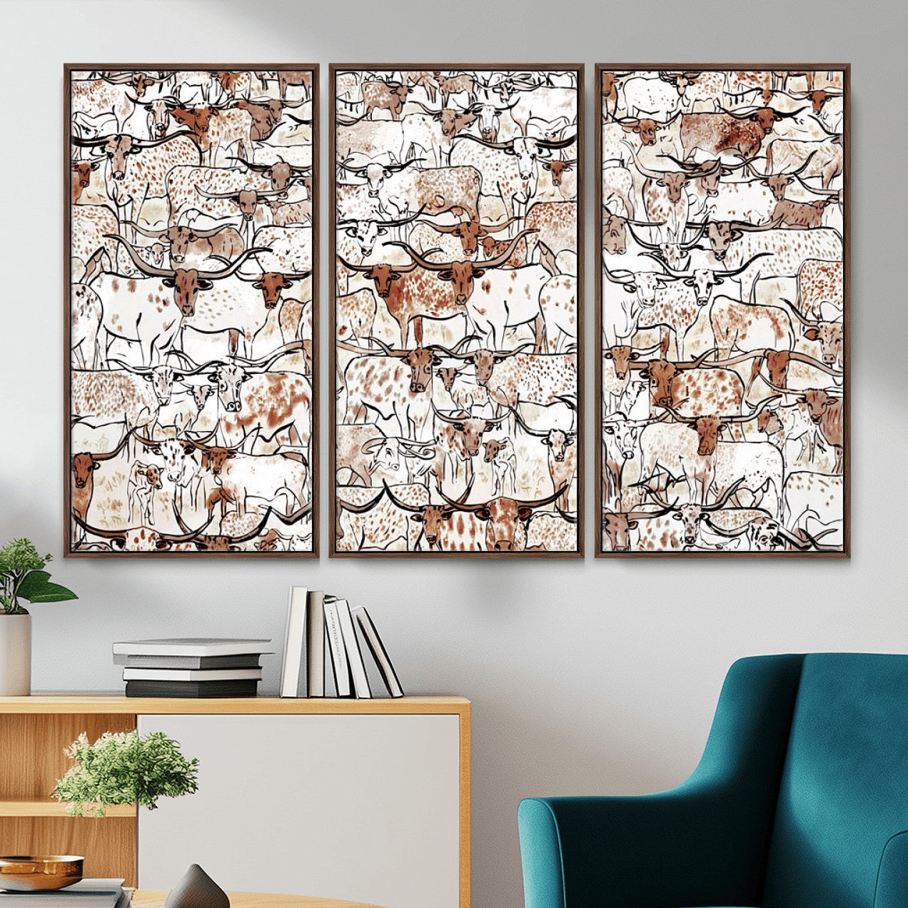 71869761-MGV-CV-36X24 - Farmhouse Animals Wall Art Canvas Print - Abstract Farm Animal Drawing Mid-Century Wall Art for Cabin Decor