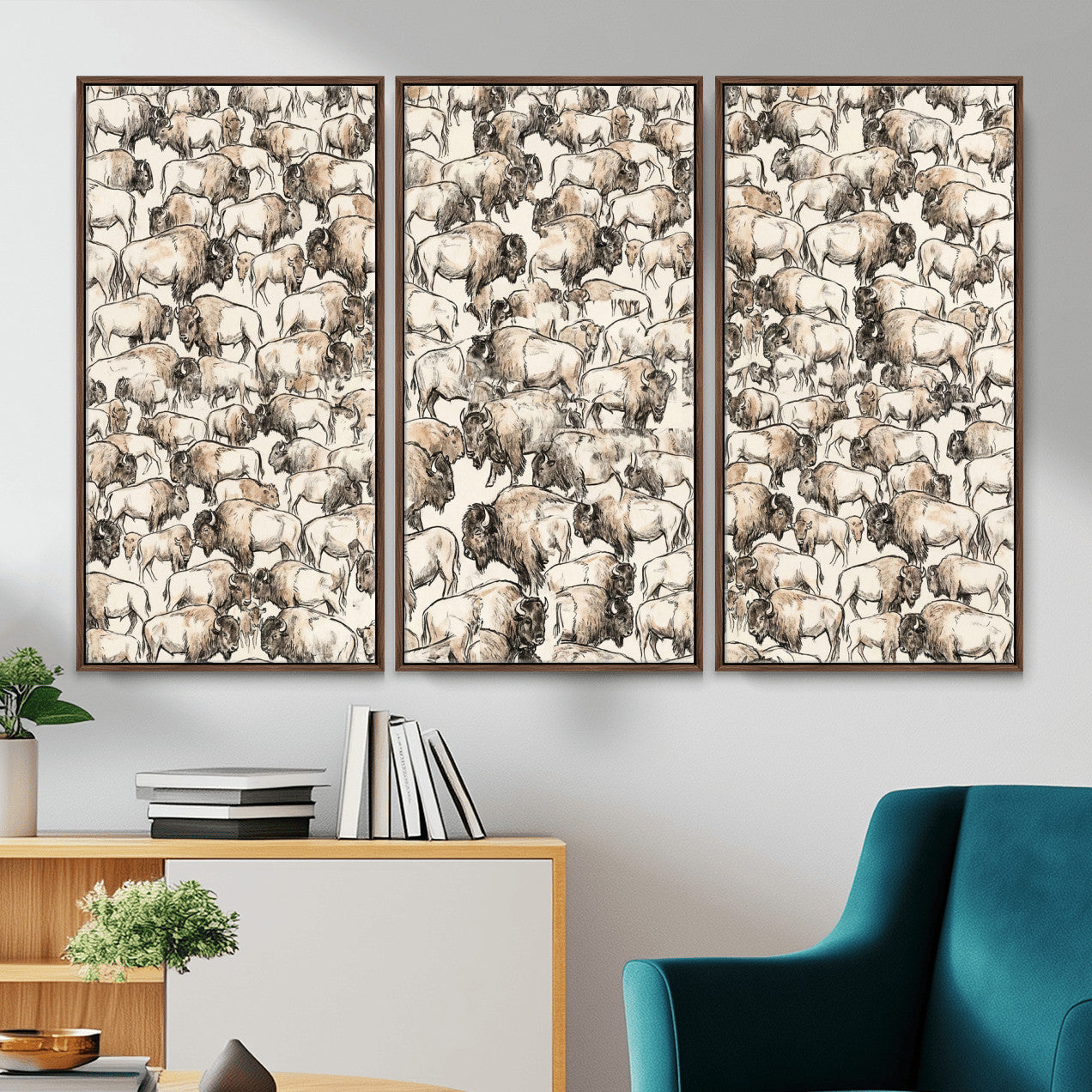 77502929-MGV-CV-36X24 - Farmhouse Animals Wall Art Canvas Print - Abstract Farm Animal Drawing Mid-Century Wall Art for Cabin Decor