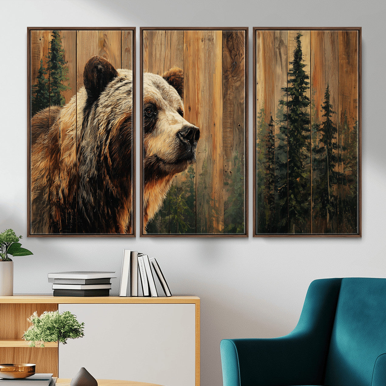 75645180-MGV-CV-36X24 - Grizzly Bear Wall Art Canvas Print, Rustic Wildlife Bear Artwork, Forest Animal Painting, Cabin Lodge Nature Wall Decor