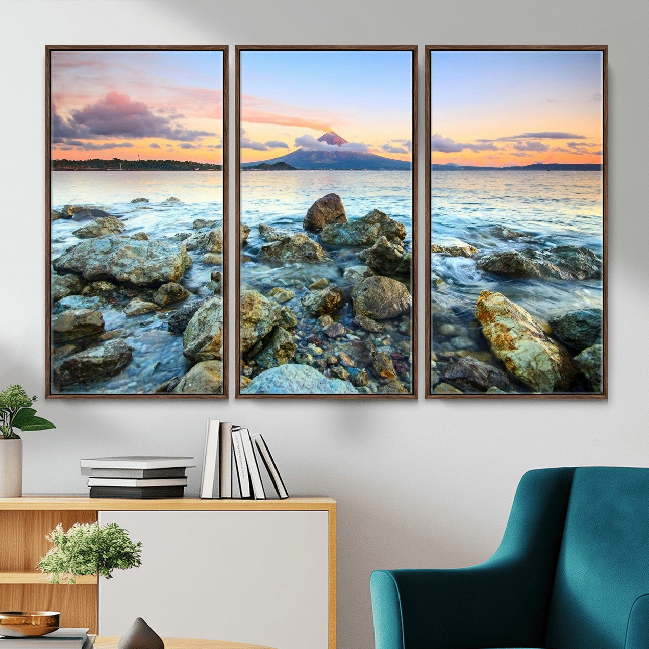 46869511-MGV-CV-36X24 - Mayon Volcano Seascape Landscape Wall Art Canvas Print, Tropical Ocean Shore Mountain Canvas Print, Philippines Coastal Scenic Art Printing