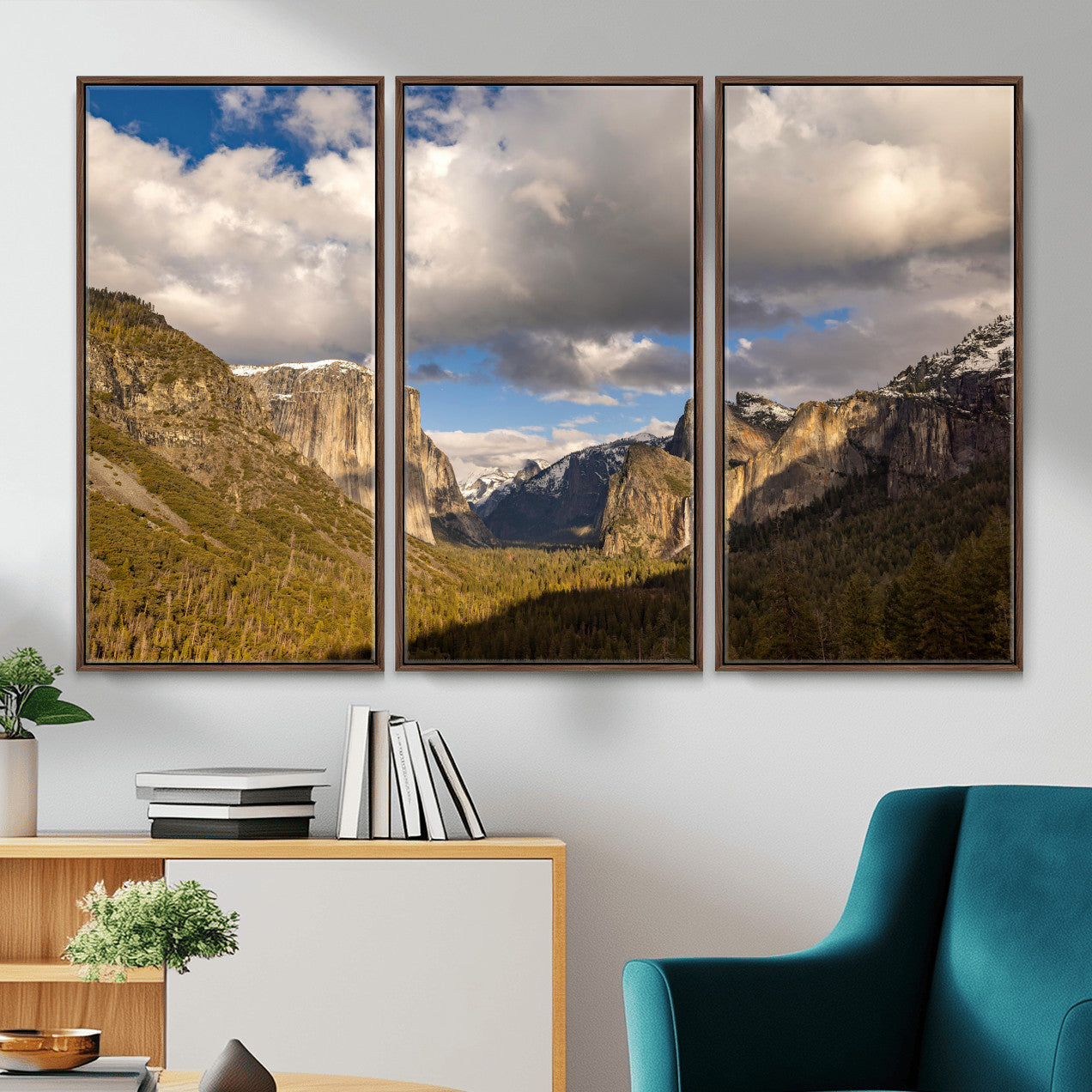 51451302-MGV-CV-36X24 - Yosemite Valley Mountain Landscape Wall Art Canvas Print, Granite Cliff Forest Valley Canvas Print, California National Park Scenic Art Printing