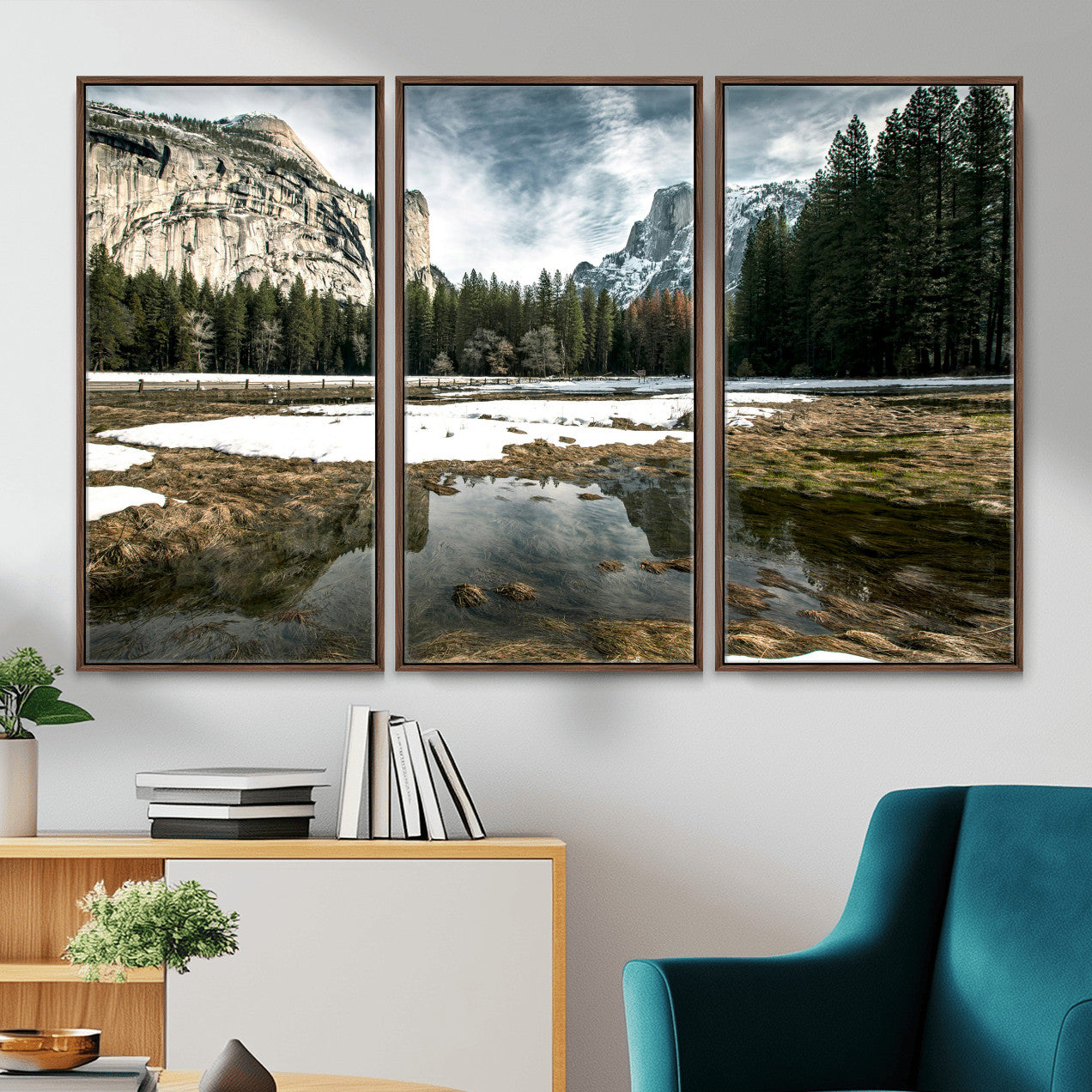 14527348-MGV-CV-36X24 - Yosemite Valley Mountain Landscape Wall Art Canvas Print, Granite Cliff Forest Valley Canvas Print, California National Park Scenic Art Printing
