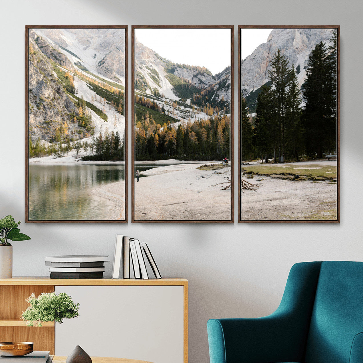 89246758-MGV-CV-36X24 - Lake Braies Alpine Landscape Wall Art Canvas Print, Dolomites Mountain Lake Forest Canvas Print, Italian Alps Scenic Nature Art Printing