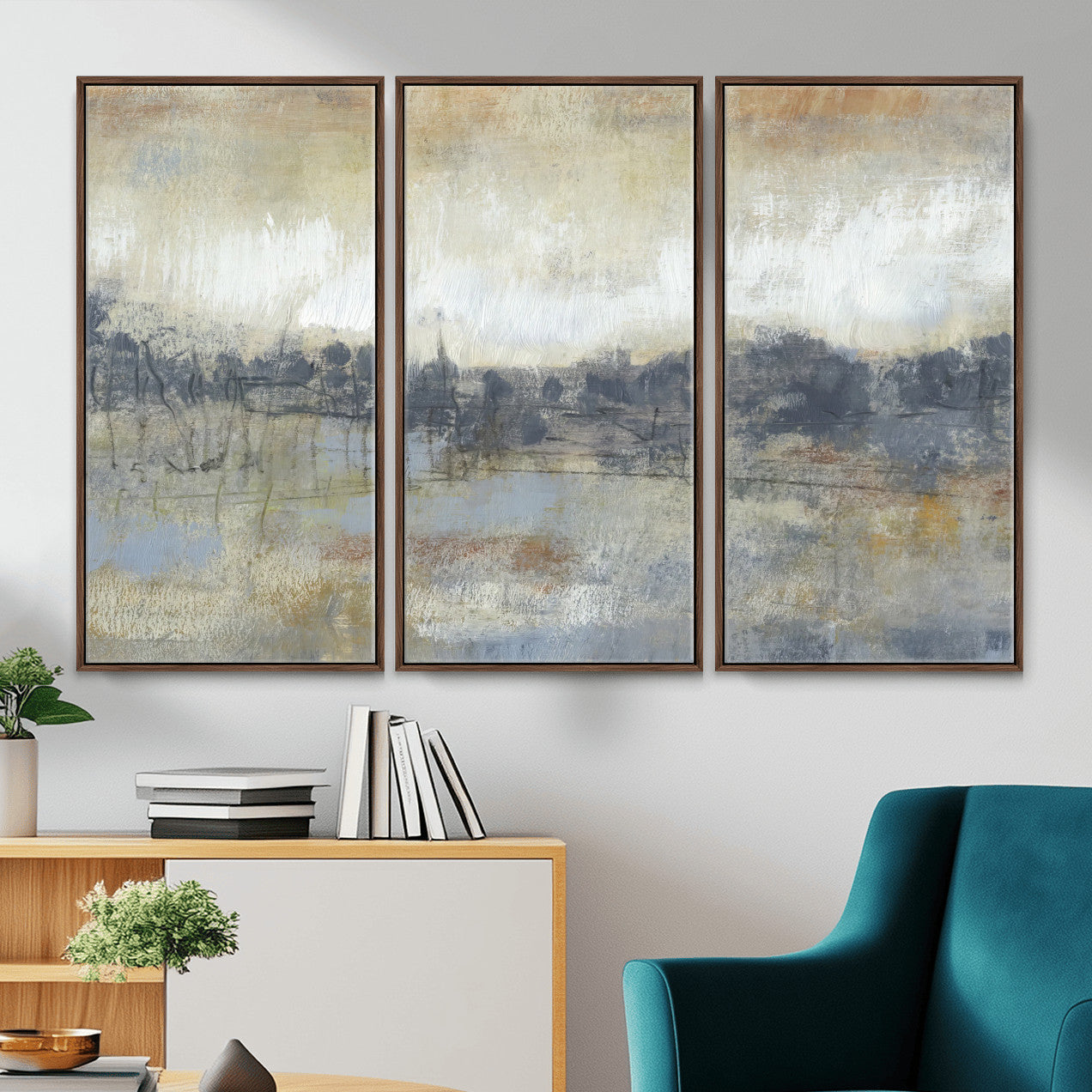 73973590-MGV-CV-36X24 - Abstract Neutral Landscape Painting Wall Art Canvas Print, Modern Minimal Texture Horizon Canvas Print, Beige Gray Contemporary Abstract Art Printing