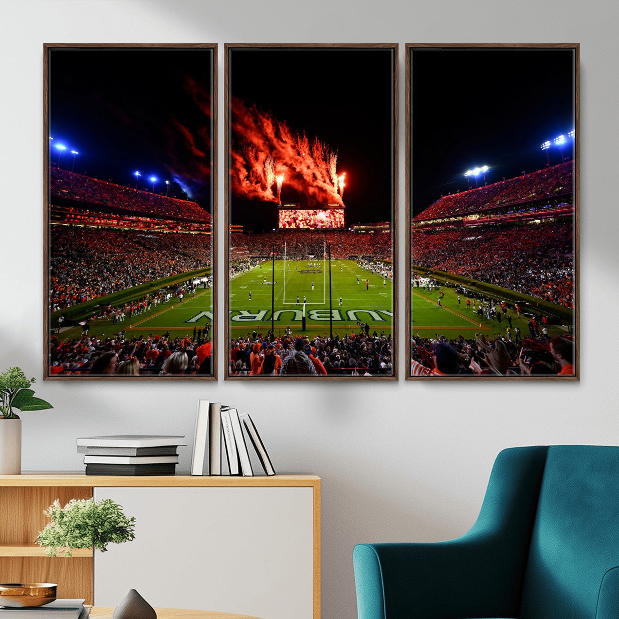81918884-MGV-CV-36X24 - Auburn Stadium Wall Art Canvas Print, College Football Night Game Crowd, Jordan Hare Stadium Artwork