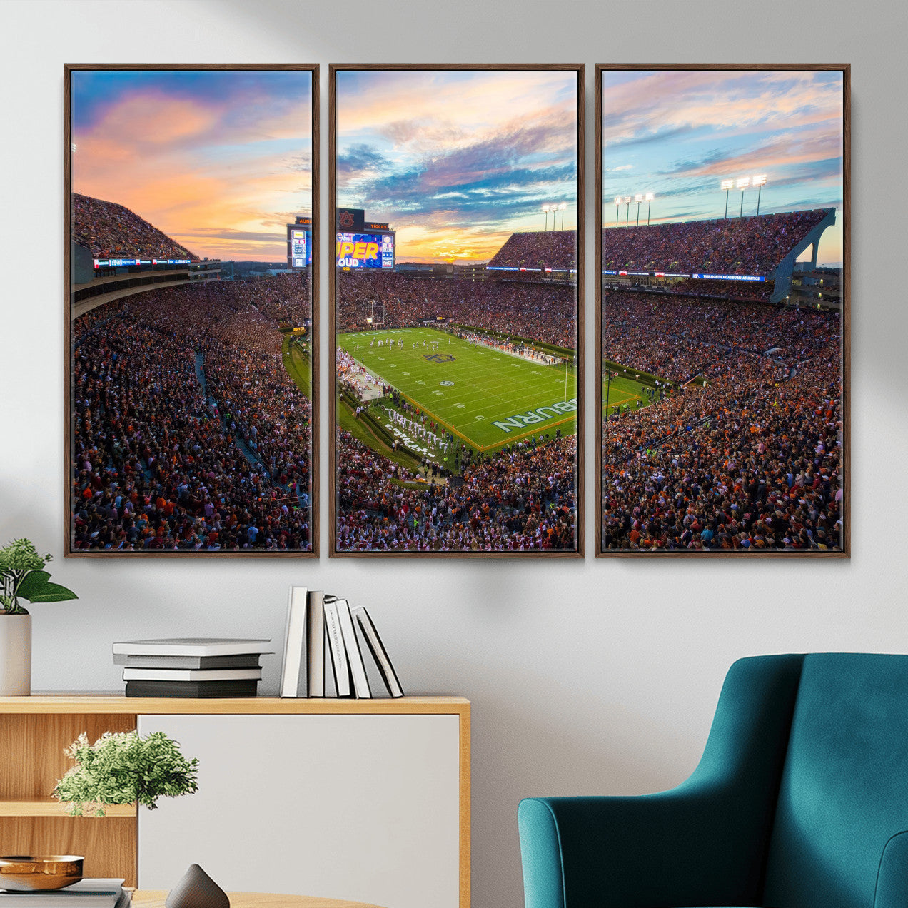 75203764-MGV-CV-36X24 - Auburn Stadium Sunset Wall Art Canvas Print, Jordan Hare Stadium Game Day Crowd, Auburn Tigers Football Artwork